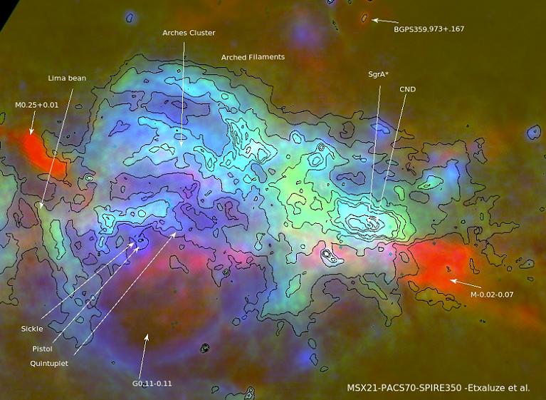 Imagen en infrarrojo lejano del centro de la galaxia