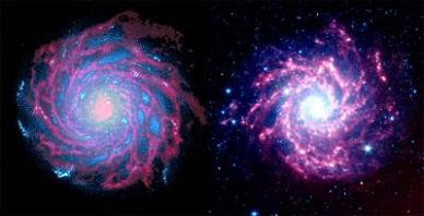 La galaxia M74 derecha y simulación de la nuestra izquierda