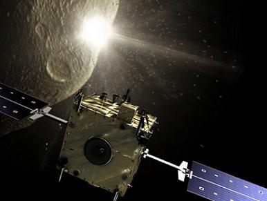 La nave espacial Sancho llegando a un asteroide