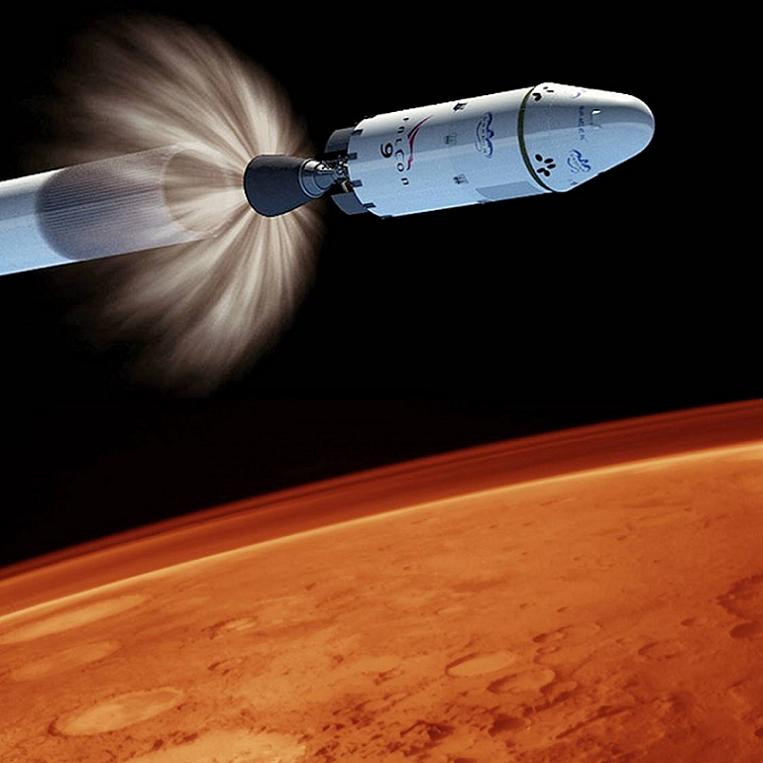 Ilustracin de una nave de Space X en Marte
